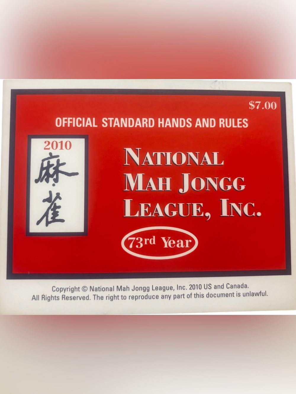 National Mah Jongg League official Vintage card 2010 great condition